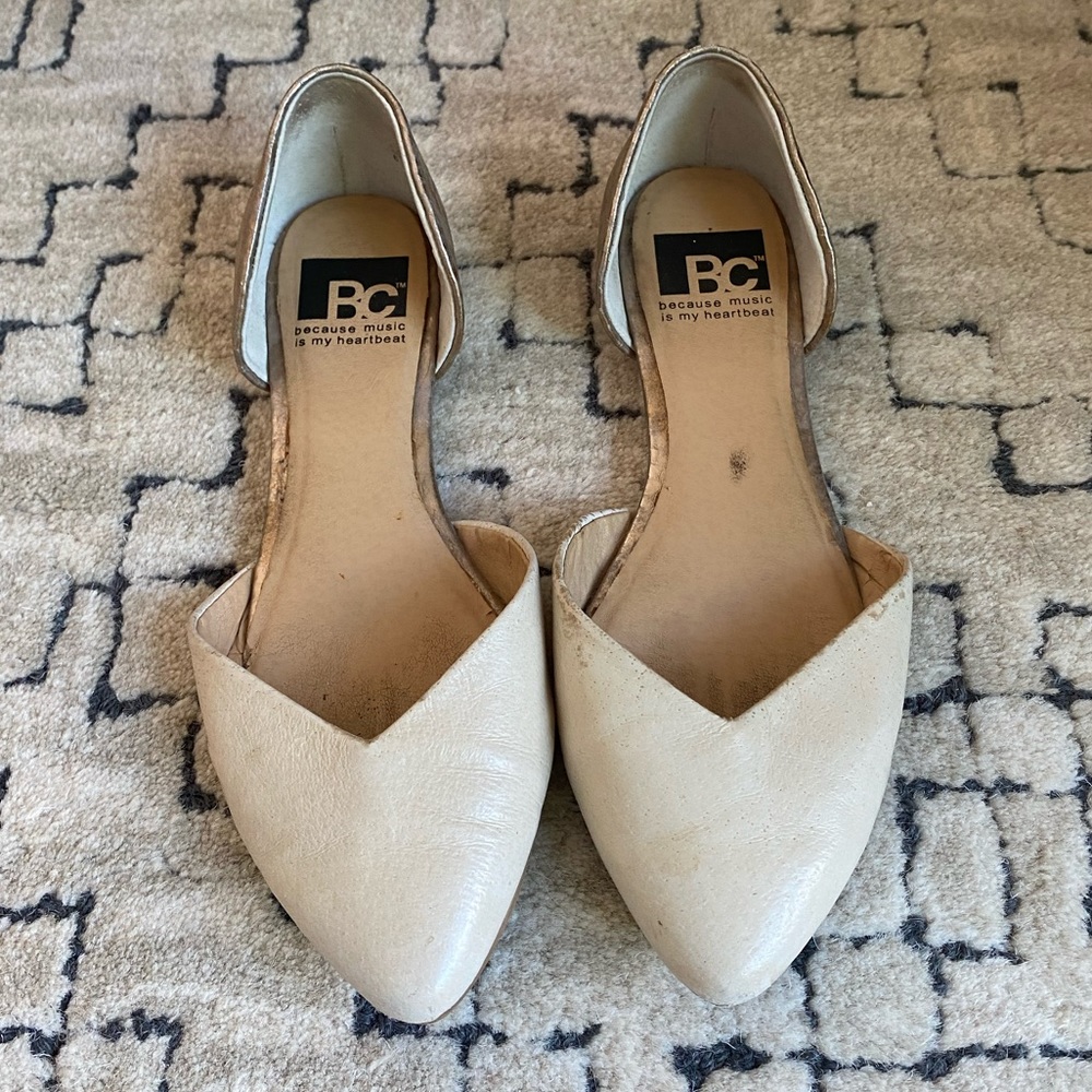 BC nude leather d’orsay flats, size 6